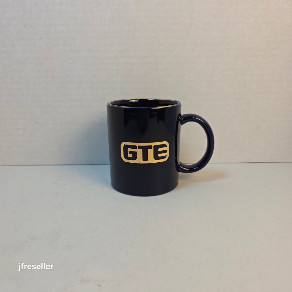 Vintage GTE Cobalt Blue Gold Logo Coffee Mug Ceramic Corporate Tech Collectible